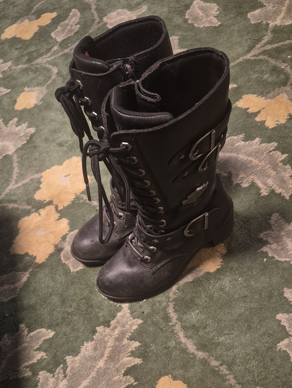 Harley-Davidson Black Lace-Up Buckle Moto Boots